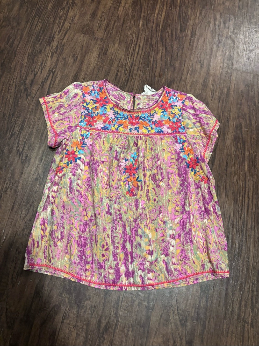 Savanna Jane Pink Floral Multicolor Embroidered Top